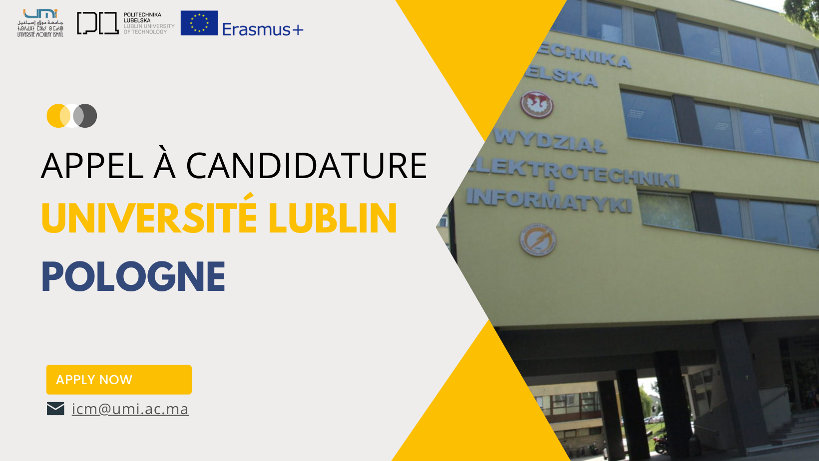 Appel à Candidature pour bourses de mobilité à l’Université Lublin de Technologie (ULT) en Pologne
