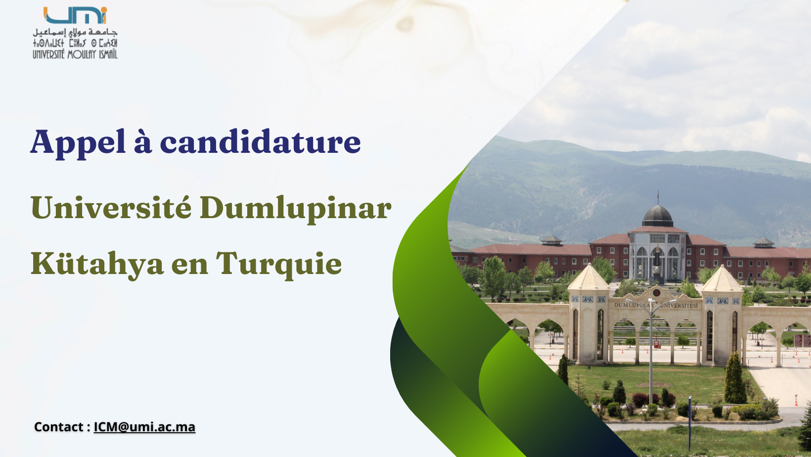Appel à candidature pour la mobilité Erasmus+ (KA 171) à l’Université Dumlupinar à Kütahya en Turquie